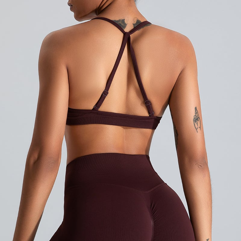Seamless Cross-Back Sports Bra – Breathable Yoga Top for Women