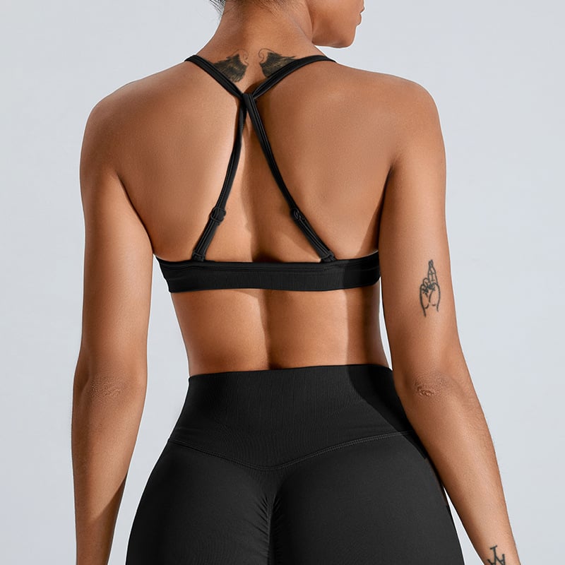 Seamless Cross-Back Sports Bra – Breathable Yoga Top for Women