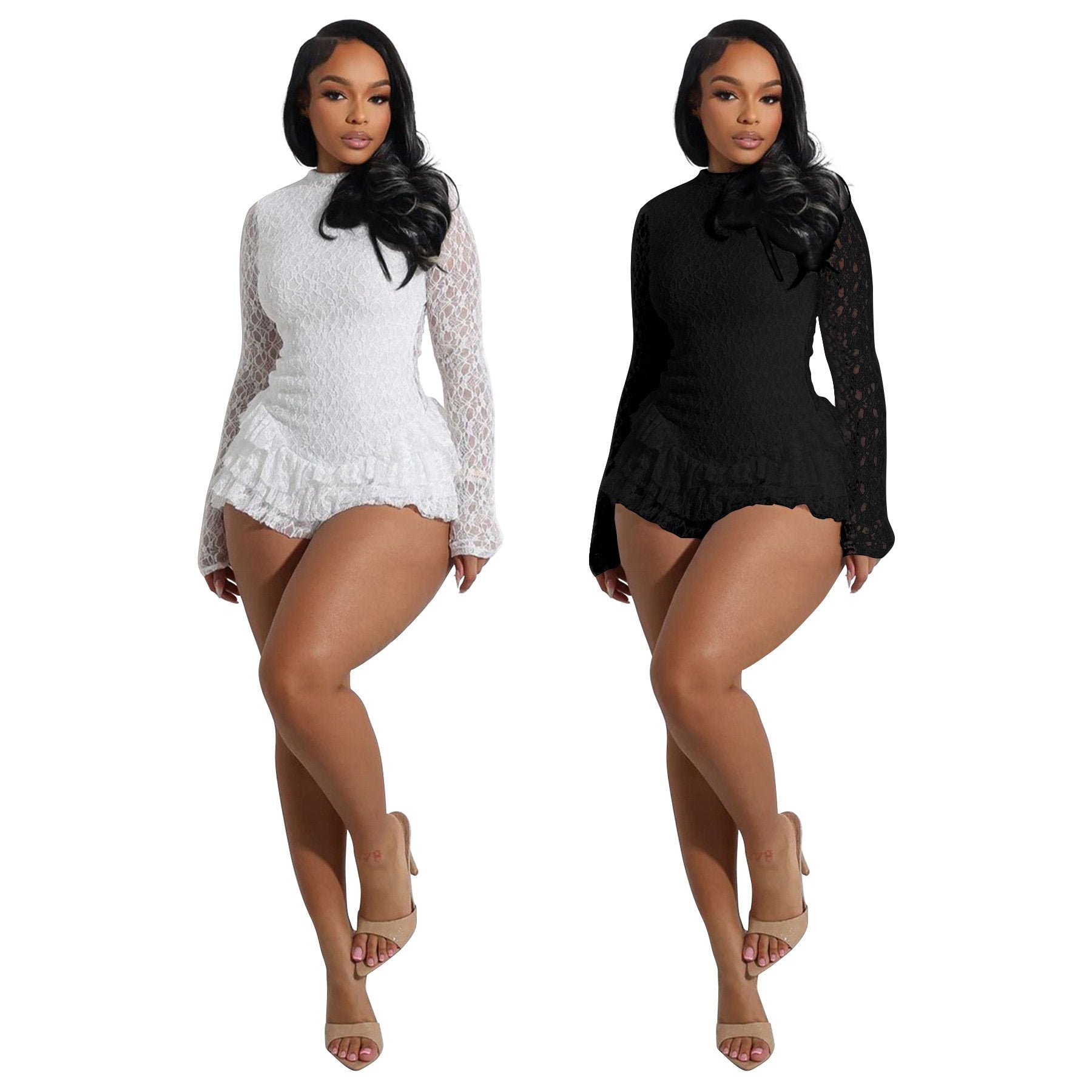 Lace Backless Ruffle Long Sleeve Jumpsuit – Sexy &amp; Elegant 